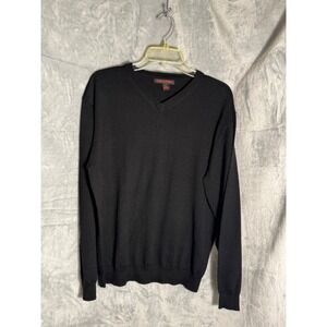 Linea Uomo Mens‎ V-Neck Sweater Black Wool Blend Knit Pullover Size Large